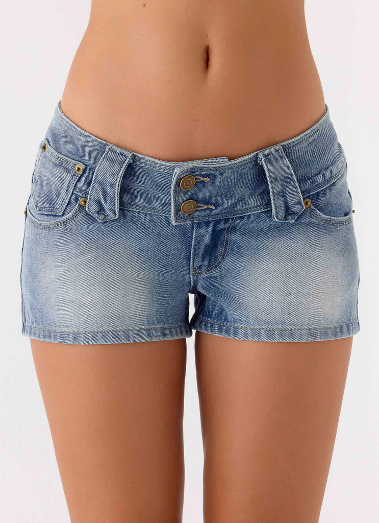 Justin Low Rise Denim Shorts - Vintage Blue Bleach Wash