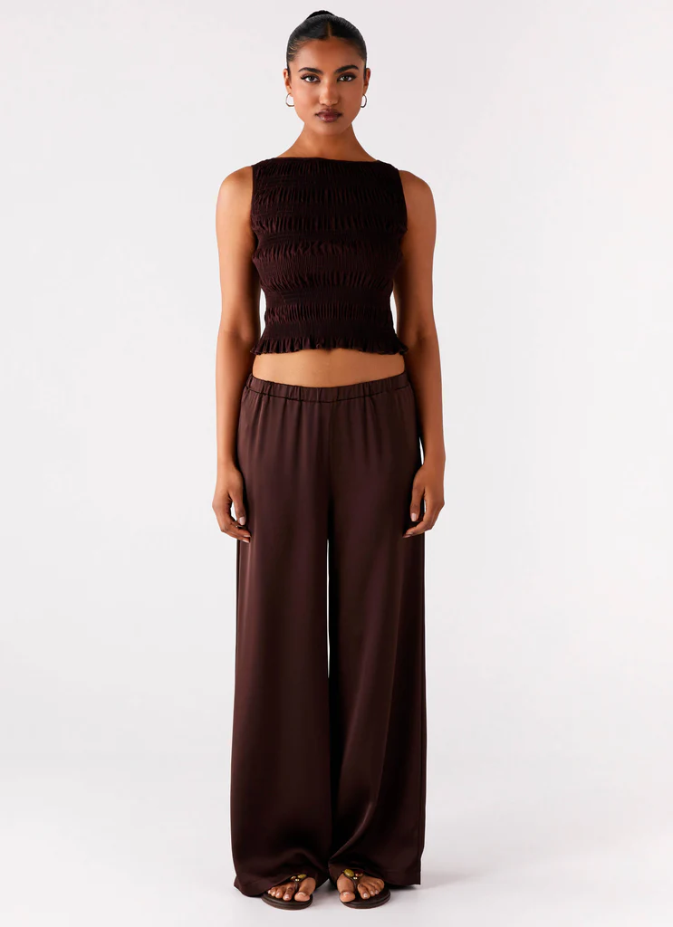 Palm Cove Satin Pants - Chocolate