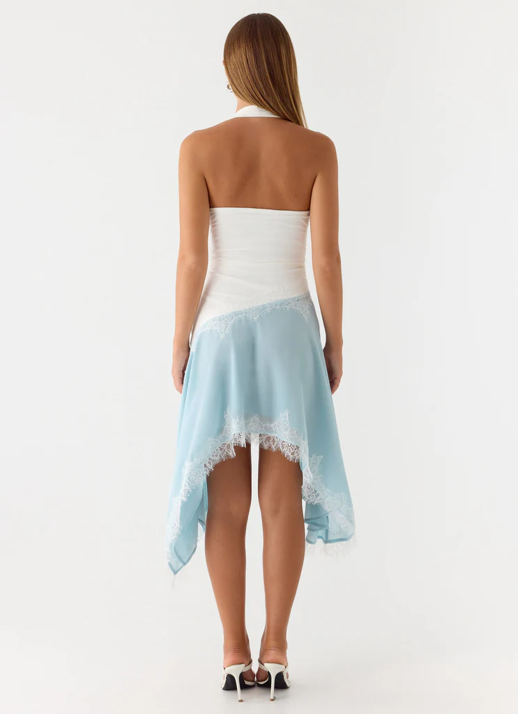 Brionee Midi Dress - Pale Blue & White
