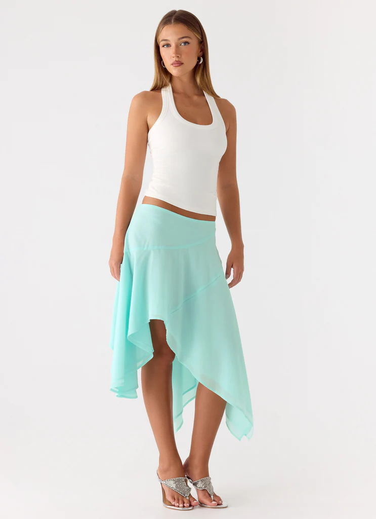 Kia Low Rise Asymmetrical Midi Skirt - Aqua