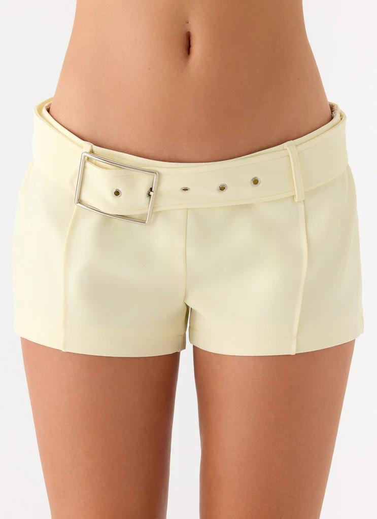 Favourite Moment Belt Mini Shorts - Pale Yellow