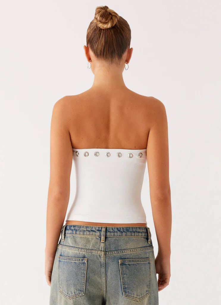 Miku Eyelet Strapless Top - White