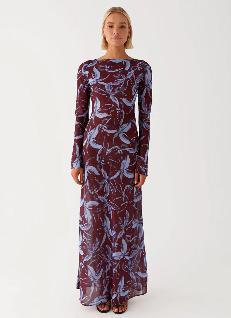 Lorde Maxi Dress – Brown Purple Floral Lorde Maxi Dress - Brown Purple Floral
