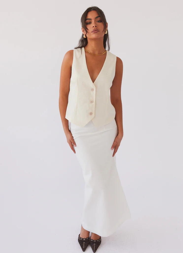 Born For Bordeaux Linen Midi Skirt - White