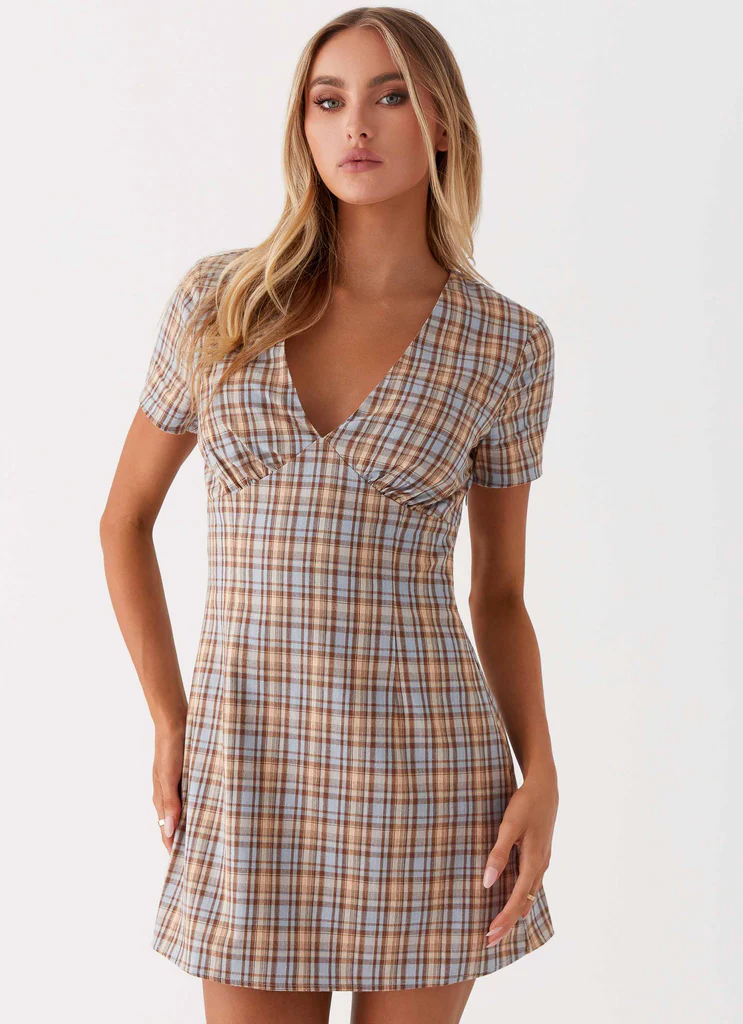 Niki Cap Sleeve Mini Dress – Check Niki Cap Sleeve Mini Dress - Check