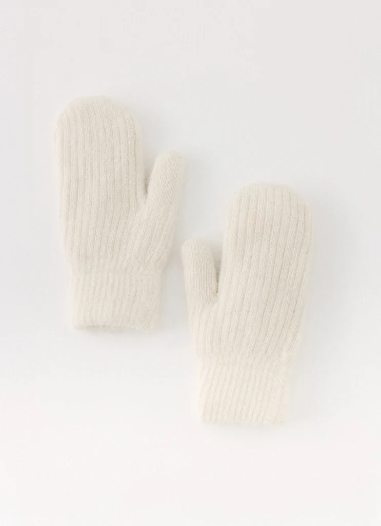 Winter Blaze Knit Mittens - Cream