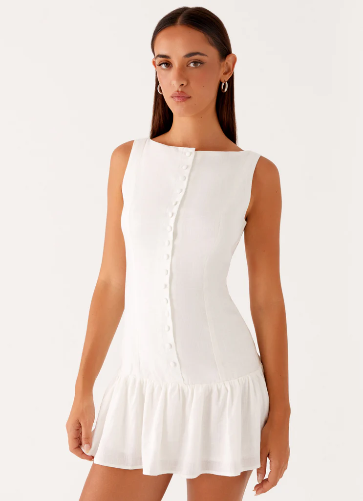 Meggie Linen Mini Dress – White Meggie Linen Mini Dress - White