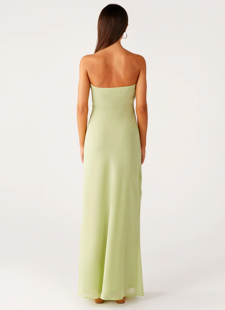 Sassafras Beaded Flower Strapless Maxi Dress – Lime Sassafras Beaded Flower Strapless Maxi Dress - Lime