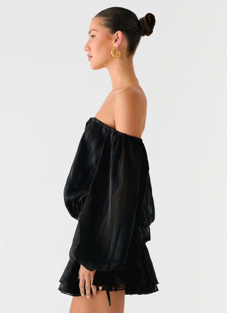 Eira Balloon Sleeve Mini Dress - Black