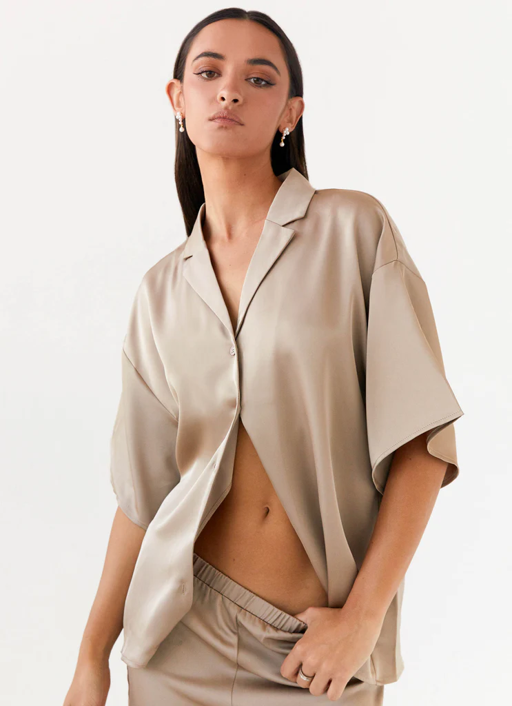 Palm Cove Satin Shirt – Mushroom Palm Cove Satin Shirt - Mushroom