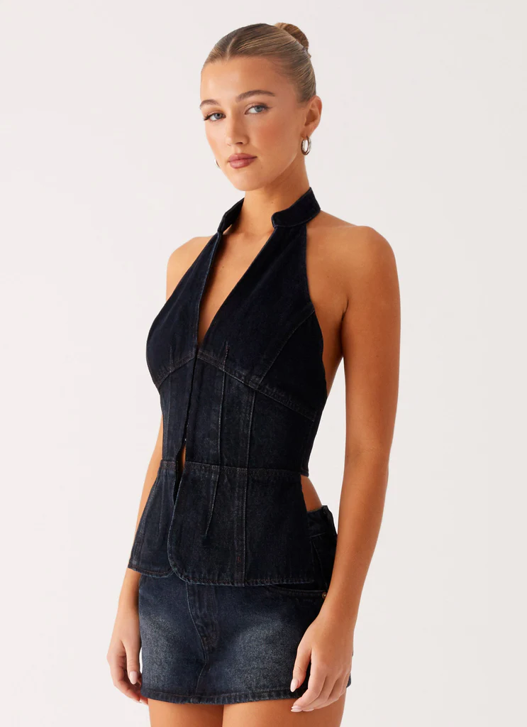Esma Halter Top – Washed Dark Blue Esma Halter Top - Washed Dark Blue