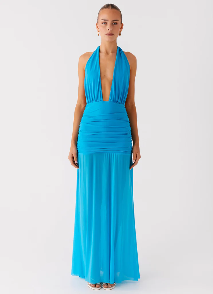 Dilemma Halter Maxi Dress - Turquoise Blue