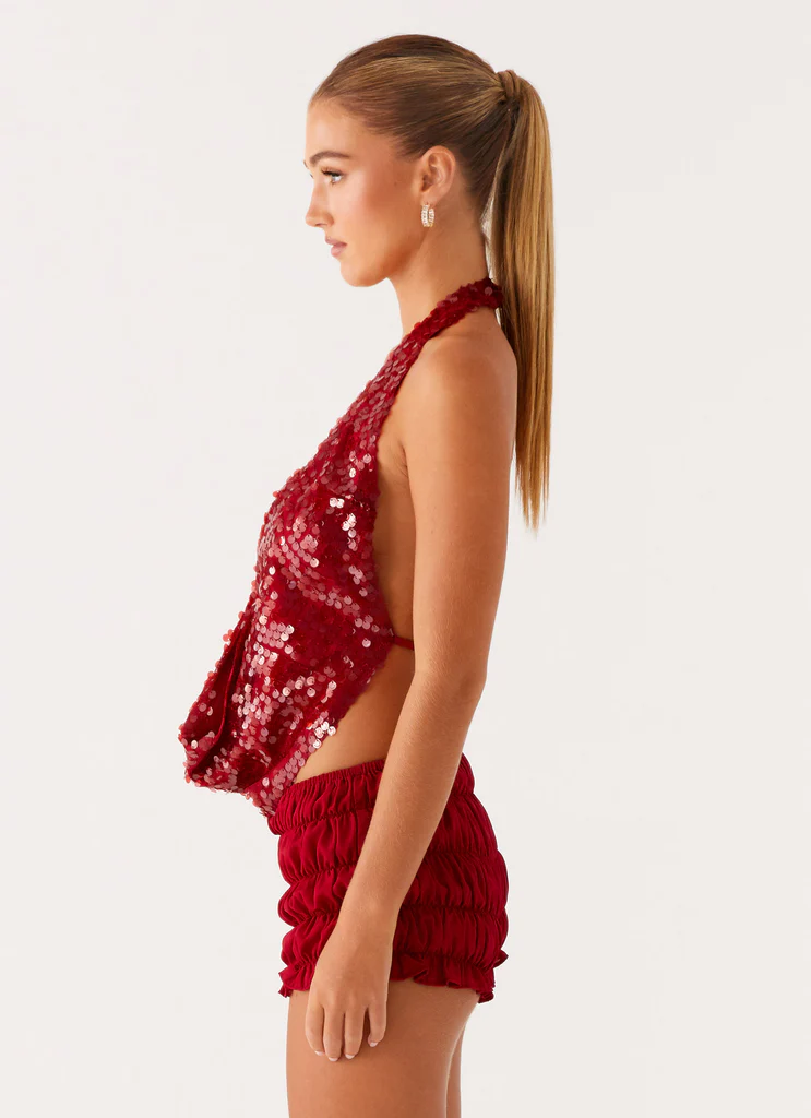 Rio Dreams Cowl Neck Halter Top - Red
