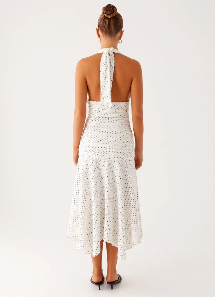 Grettana Halter Neck Midi Dress – White Polka Dot Grettana Halter Neck Midi Dress - White Polka Dot