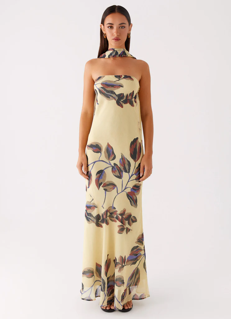 Under The Pagoda Maxi Dress - Buttercream Leaf Print