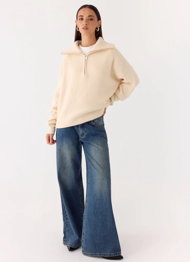 Eirena Quarter Zip Knit Sweater - Cream