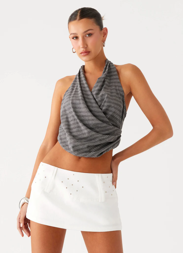 Hot Shot Studded Denim Mini Skort - White