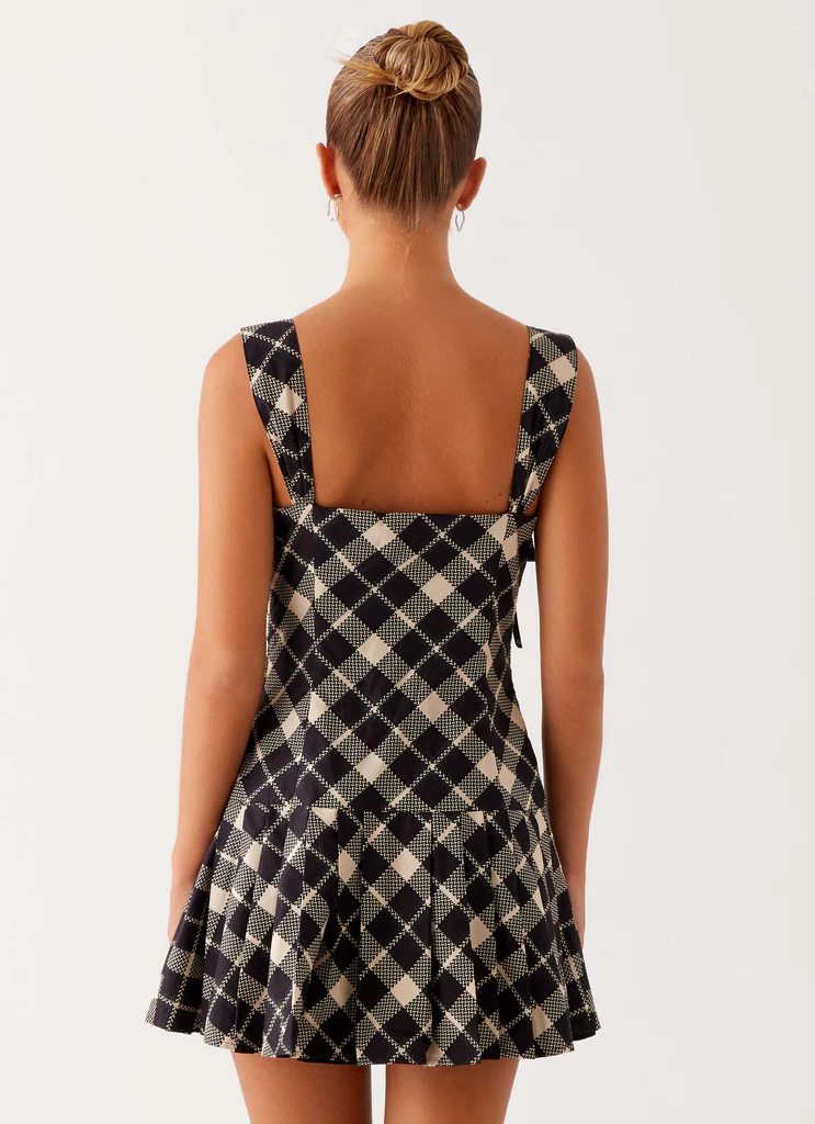Tuni Cotton Mini Dress - Taupe Check
