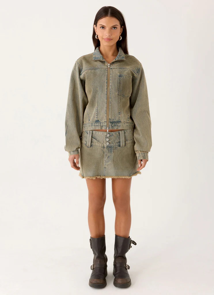 Roman Low Rise Denim Mini Skort - Vintage Tan Wash