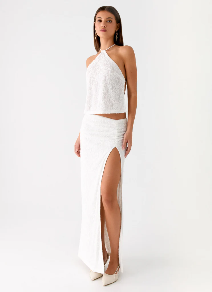 Griff Low Rise Jacquard Maxi Skirt - White