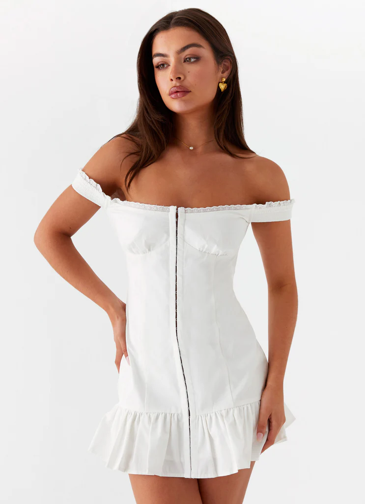 Odessa Frill Mini Dress – White Odessa Frill Mini Dress - White