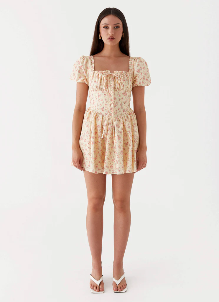 Mila Mini Dress - Yellow Ditsy Floral