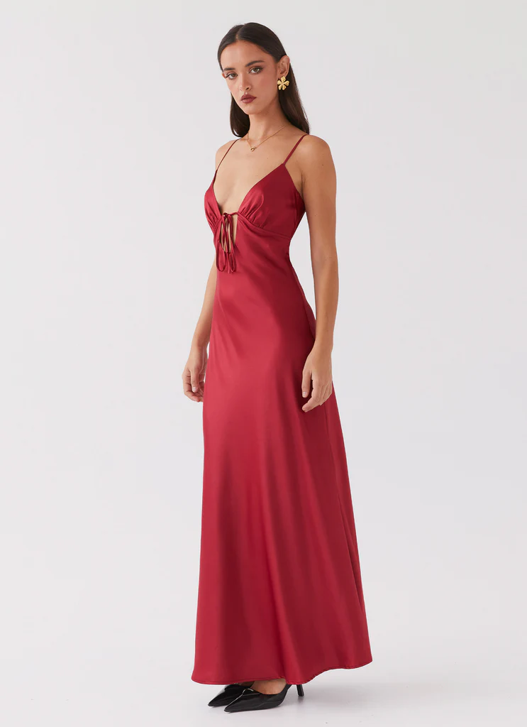 Flora Satin Maxi Dress – Cherry Flora Satin Maxi Dress - Cherry