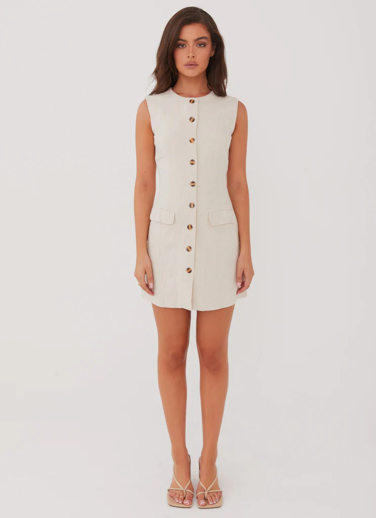 Castello Fiore Linen Mini Dress - Oatmeal