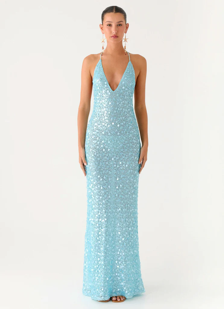 Ocean Views Sequin Maxi Dress - Blue