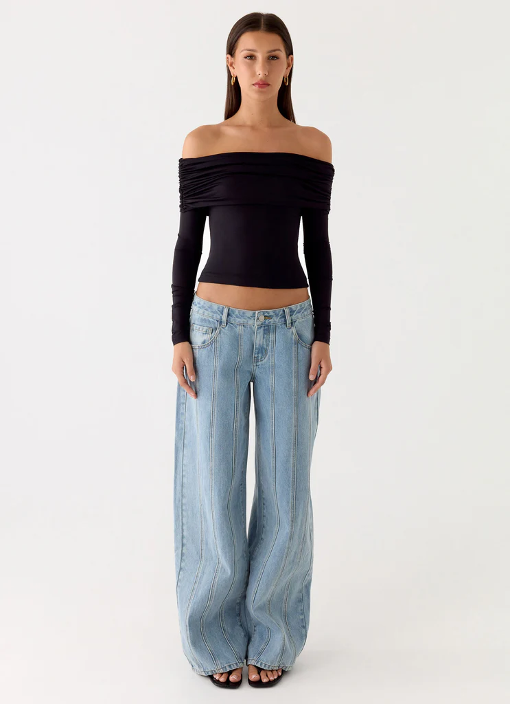 Johnny Low Rise Wide Leg Denim Jeans - Light Blue Wash