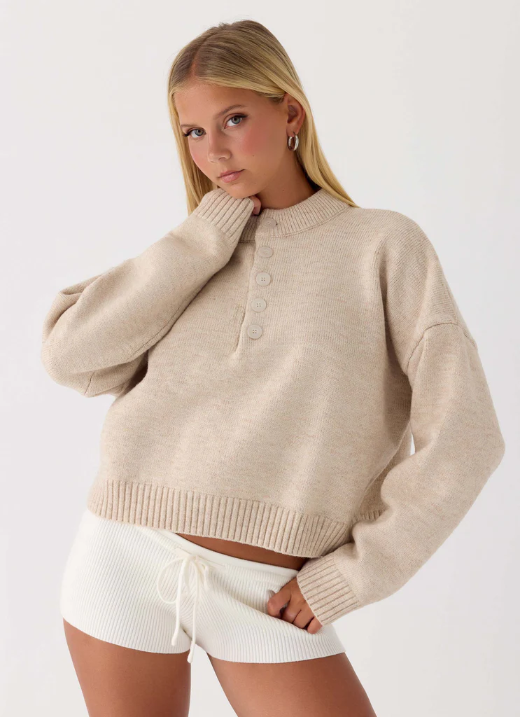 Cornelia Button Up Jumper - Oatmeal