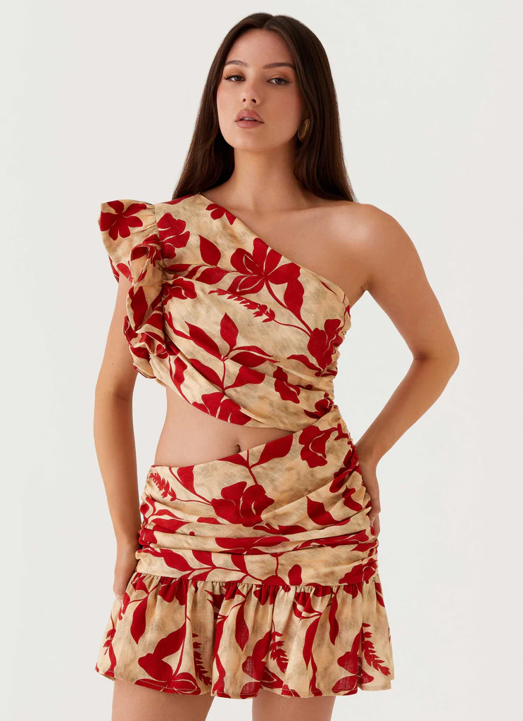 Maisie Linen Mini Dress – Red Green Floral Maisie Linen Mini Dress - Red Green Floral