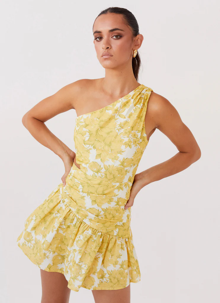 Sunkissed Hearts One Shoulder Mini Dress – Daffodil Sunkissed Hearts One Shoulder Mini Dress - Daffodil