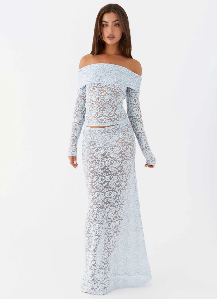 Zephyra Lace Maxi Skirt - Blue Cloud