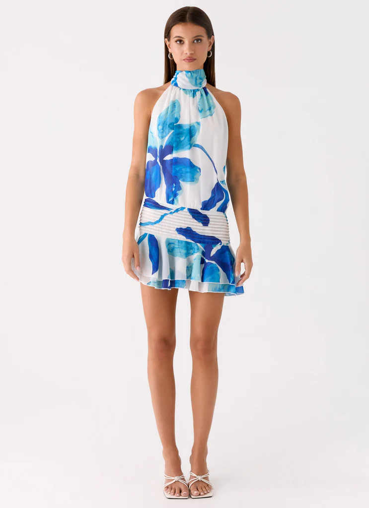 Willow Chiffon Mini Dress - Cerulean Bloom