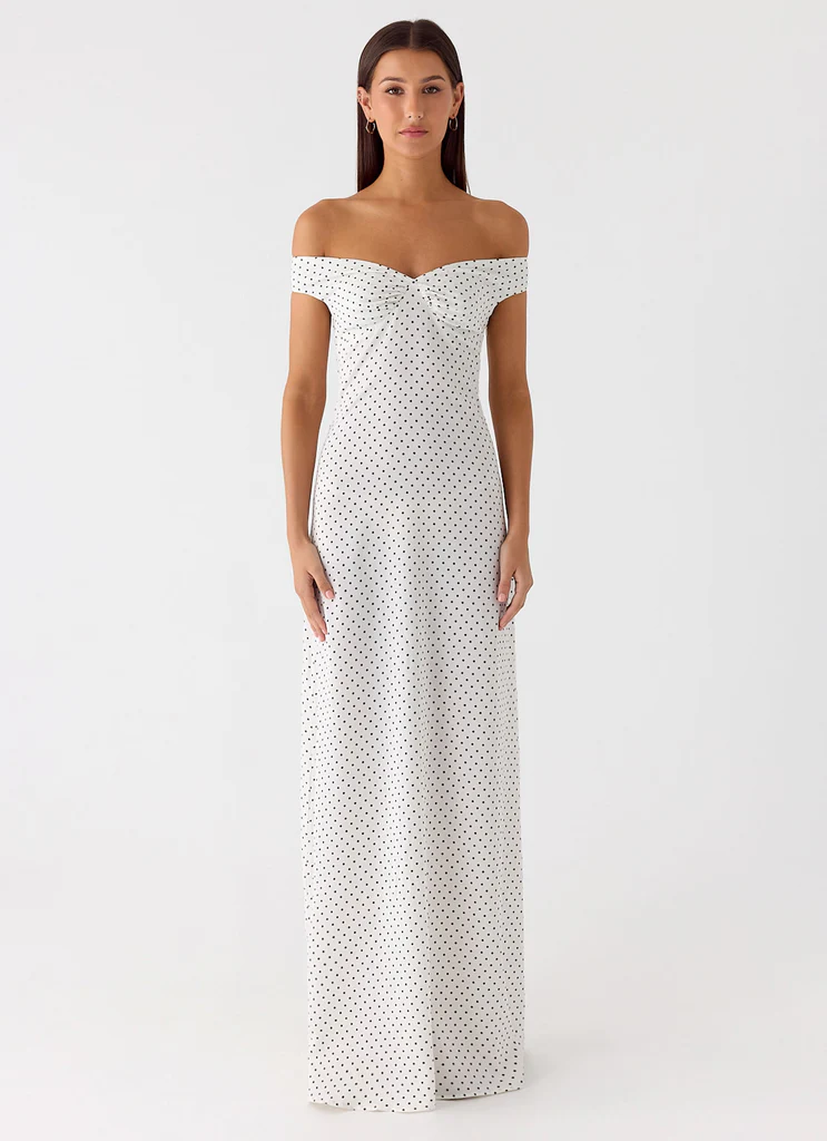 Melany Maxi Dress - White Polkadot