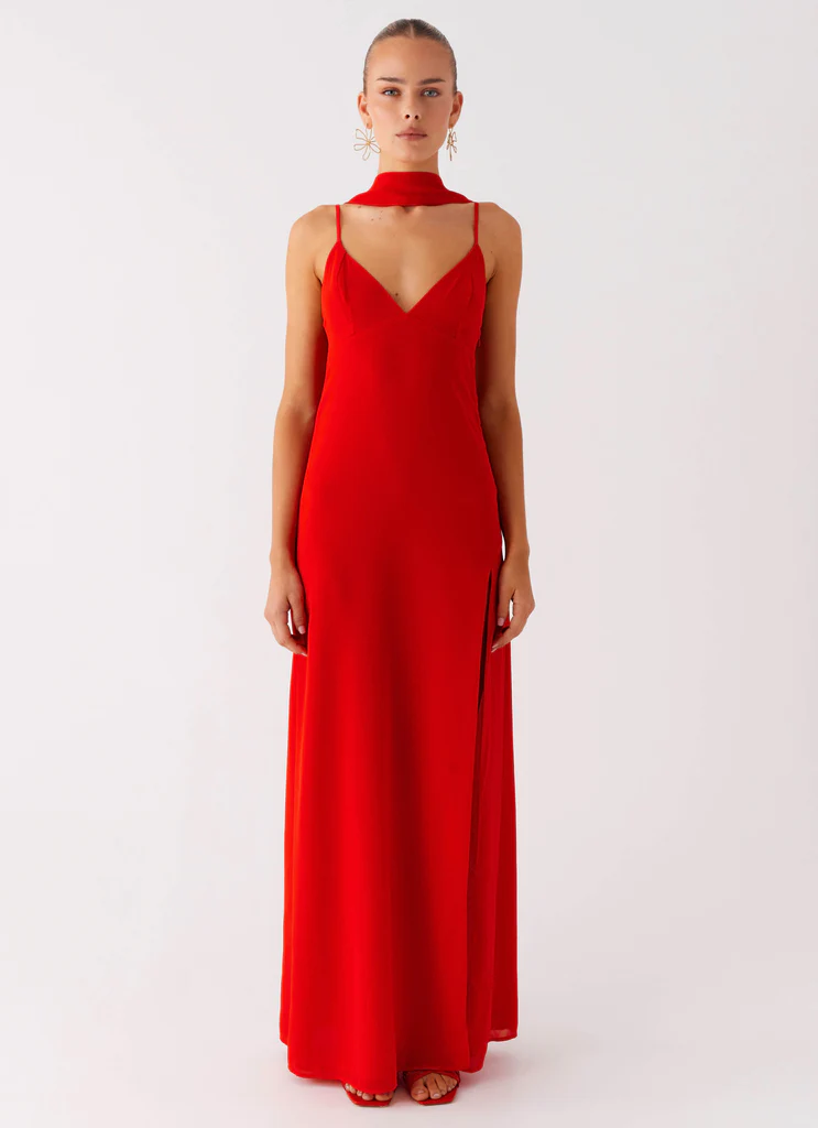 Yorke Scarf Maxi Dress - Raspberry Red
