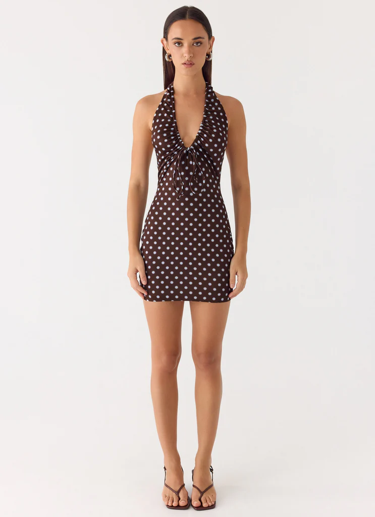 Ask You Twice Mini Dress - Chocolate Blue Dot