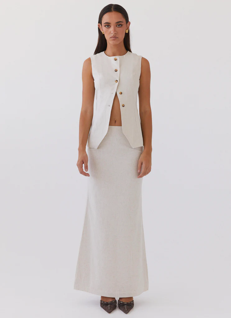 Born For Bordeaux Linen Midi Skirt - Oatmeal