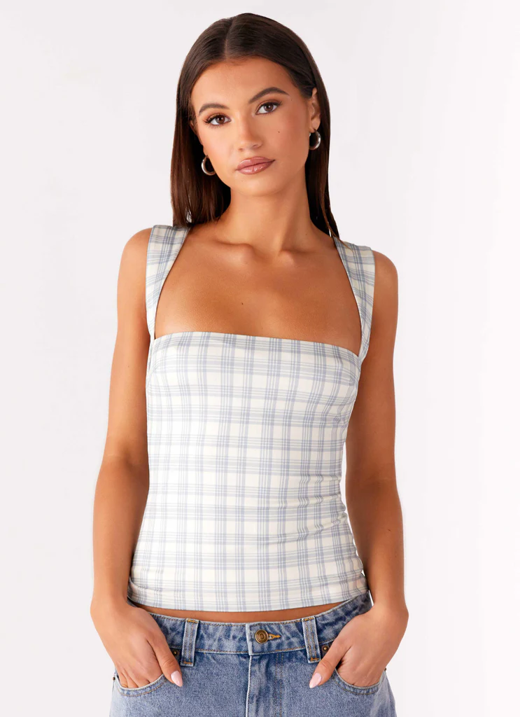 No Drama Strap Top - Grey Check