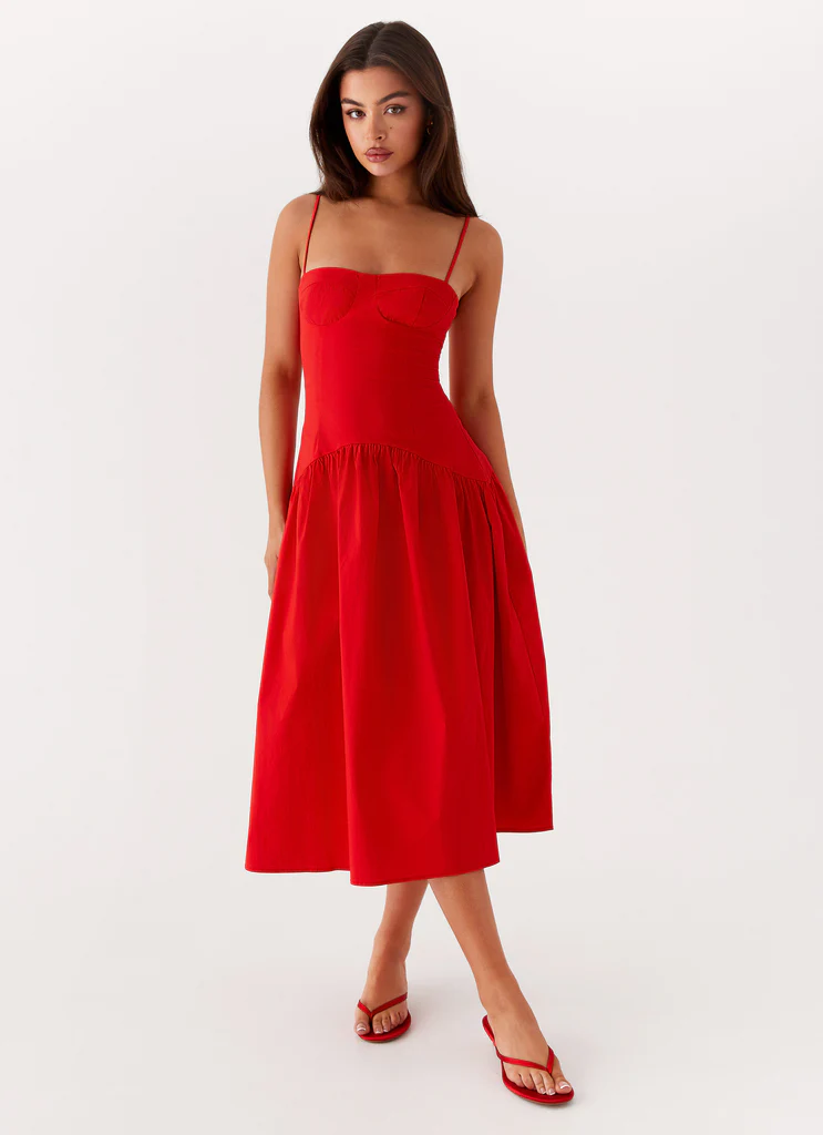 Yvette Corset Midi Dress - Red