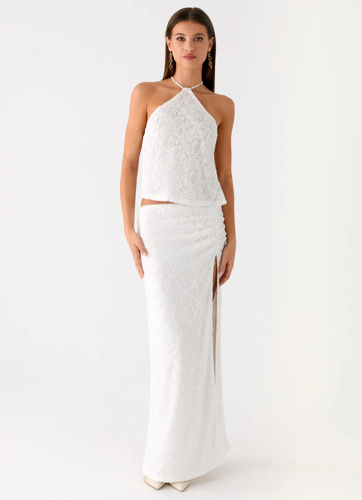 Griff Backless Jacquard Top - White