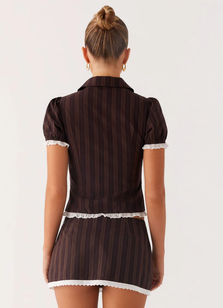 Bennett Button Up Top - Toffee Stripe